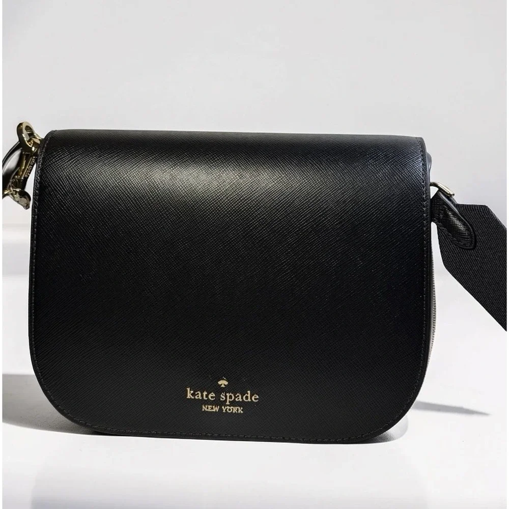 NEW Kate Spade Shoulder Bag KC438 001 SAFFIANO LEATHER SADDLE BAG / Black